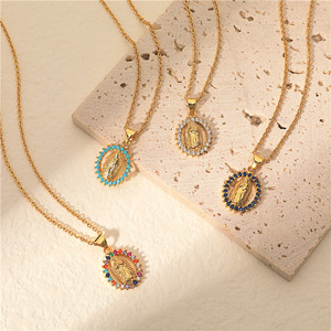 Collana con Pendente Vintage della Vergine Maria in Zirconi Placcato <span class=keywords><strong>Oro</strong></span> per Donna, Catena a Maglie, Stile Religioso Cattolico - Product Image 6