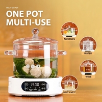 Pot à soupe moderne en verre borosilicate avec couvercle, résistant à la chaleur, 1,6 L, double poignée, pour cuisinière, micro-ondes et lave-vaisselle