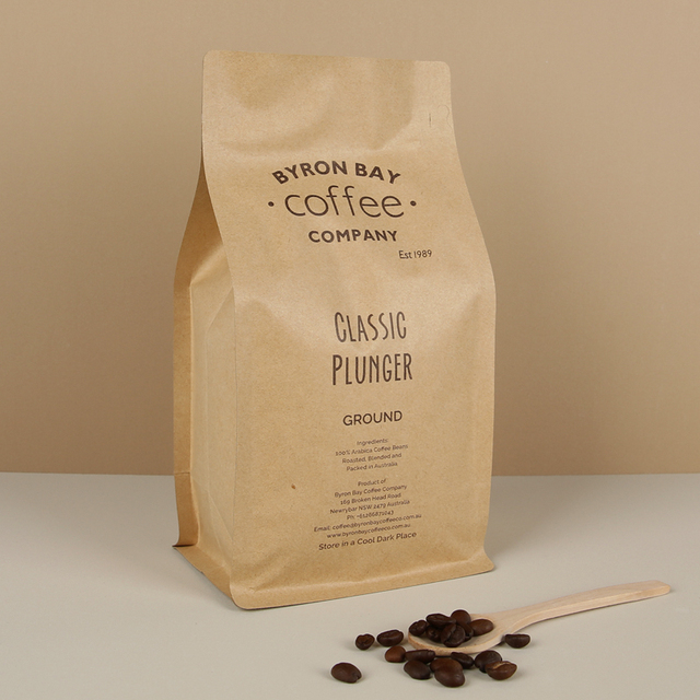250G Biodegradable Compostable Pouch Flat Bottom Box Bottom Bag Kraft Paper Zipper PouchTea Coffee  Packaging With Valve Tin Tie
