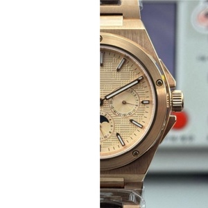 Montre automatique pour homme en or rose de luxe, chronographe à phases lunaires, bracelet en acier inoxydable, montre habillée - Product Image 1