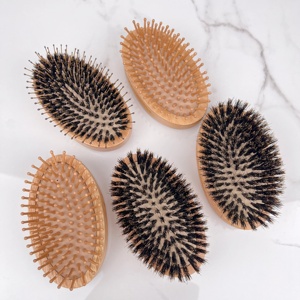 Cepillo de <span class=keywords><strong>Pelo</strong></span> Ovalado Compacto de Madera para Mujer con Cerdas de Jabalí, Cojín de Aire, Desenreda, Marca Privada, Peine de Masaje Capilar para un Mejor Cuidado del Cabello - Product Image 6