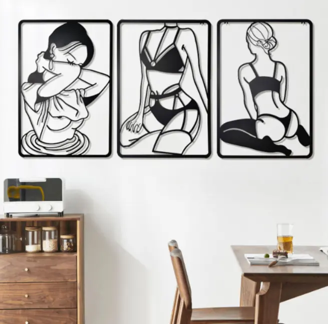 Custom home metal iron wall hanging female body line abstract art custom laser cutting service