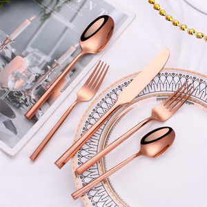 Hex Handle Golden Eco-Friendly 24-Piece Stainless Steel Flatware Set Spoon Fork Knife for Wedding Restaurant Party - Product Image 3