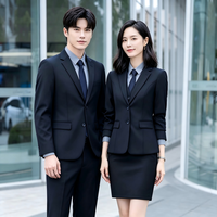 Ensemble de Costume Professionnel Haut de Gamme Homme Femme en Mélange Polyester Viscose Infroissable Coupe Structurée Uniforme de Bureau Formel Simple Boutonnage