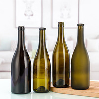 Botellas de Vino Borgoña de Varios Tamaños (350/750/1500ml) con Base Pesada de Vidrio y Tapón de Corcho, Suministro al por Mayor Directo del Fabricante