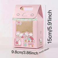 Boîte à bonbons en carton portable avec fenêtre transparente, motif dessin animé, pour machine à griffes, avec logo personnalisé, rose Sakura, 15 cm, pour fêtes d'enfants