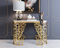 Tables consoles pour meubles de salon table basse de luxe en acier inoxydable doré avec dessus en marbre Table basse d'entrée