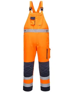 Grosir keselamatan hi-vis Bib dan penjepit disesuaikan pakaian kerja seragam pita reflektif hi-vis tahan air celana Bib reflektif