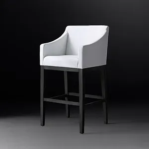 Meja Panjang Kaki Tinggi Modern dan Kursi Bangku Bar Sempit dengan Bantal Kain