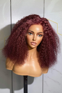 Parrucche di capelli umani anteriori in pizzo riccio bordeaux 13x4 13x6 parrucca frontale in pizzo trasparente Hd 250% 300% riccia di colore rosso - Product Image 3