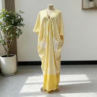 Robe longue ample de vacances pour femme africaine 2026, style Dashiki Kaftan, à rayures, col en V, avec poche en dentelle, grande taille