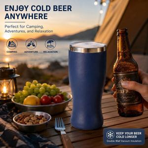 Custom Logo 15oz Curved Double Wall <b>Vacuum</b> Insulated Powder Coated Stainless Steel Beer Pint Cup Tumbler with Lid for Outdoor - Product Image 2