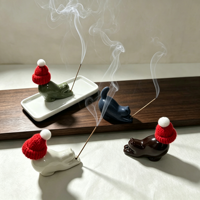 Porte-encens en céramique en forme de chat, logo personnalisé, diamètre 3 mm, brûleur d'encens pour la méditation, le yoga, le zen, cadeau unique, vente en gros