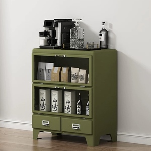Mobile buffet retrò in metallo bianco con anta in <span class=keywords><strong>vetro</strong></span> per chicchi di caffè, liquori ed essenziali da cucina - Product Image 3