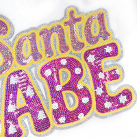 Patchs personnalisés de Noël à sequins, grands badges lettres Santa Babe, vente en gros, fabricant d'appliques pour le dos de vestes de fêtes OEM