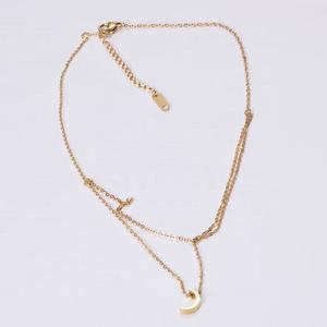 Collar minimalista de acero inoxidable para mujer, Mini Cadena de cuerda de 2 capas, colgante de Luna delicada - Product Image 3