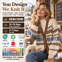 Cardigan personnalisé pour femme, motif Fair Isle, jacquard nordique, col en V, boutonné, manches longues, tricot ample, OEM ODM