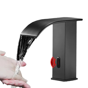 Keran Sensor baja tahan karat hitam, keran air wastafel induksi tanpa sentuhan, inti katup keramik otomatis inframerah - Product Image 1