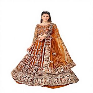 Magnifique ensemble de lehenga et choli de mariée en tissu Georgette avec bordure en fausse fourrure, broderie papillon, design traditionnel pour mariage/fête Diwali - Product Image 1