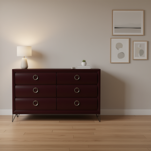 Comò Tablita con 6 Cassetti in Finitura Merlot Scuro, Design Moderno Mid-Century, Arredamento Camera da Letto, Pannello in Legno Autoportante - Product Image 2
