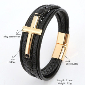 Pulsera Geométrica de Hierro Más Vendida con Piedra Natural y Accesorios de Cruz de Aleación, Estilo Pañuelo de Hombre Tejido a Mano - Product Image 4