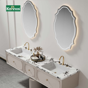 Elegant Cream Carved Modern Solid Wood Bathroom <b>Vanities</b> Anti Fog <b>Led</b> Lighted Mirror Soft Close Drawer Wall-Mounted <b>Vanity</b> - Product Image 1