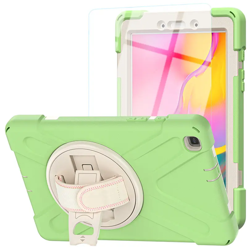 Shockproof PC Silicone Hybrid Case for Samsung Galaxy Tab A 8.0 2019 Case T290 T295 With Hand Strap 360 Degree