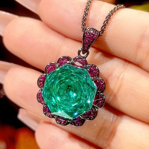 New Arrival Eco-friendly Copper Black Gold Plated 16-10MM Green Zircon Necklace <b>Earrings</b> Ring Jewelry <b>Sets</b> for Statement - Product Image 3