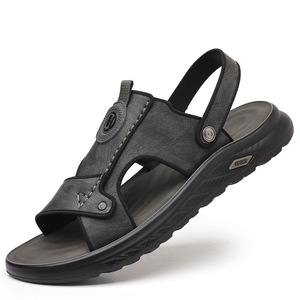 Sandalias de Verano de Cuero Genuino con Diseño de Punta Abierta, Zapatos Casuales para Hombre con Suela Suave y Transpirable, Fáciles de Poner - Product Image 2