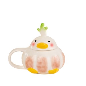 Taza de cerámica pintada a mano con dibujos animados bonitos, taza creativa, taza de <span class=keywords><strong>Patito</strong></span> con tapa, tazas de desayuno de cerámica para el hogar - Product Image 3