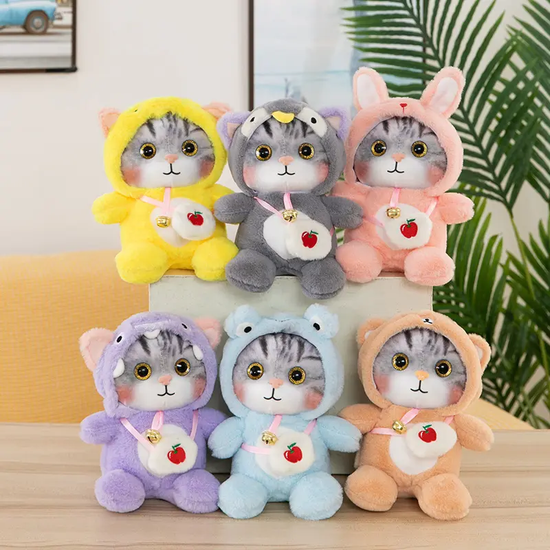 Tersedia enam warna boneka Peluche lucu lembut mainan hewan kucing bantal mewah dengan tudung hewan dan ransel