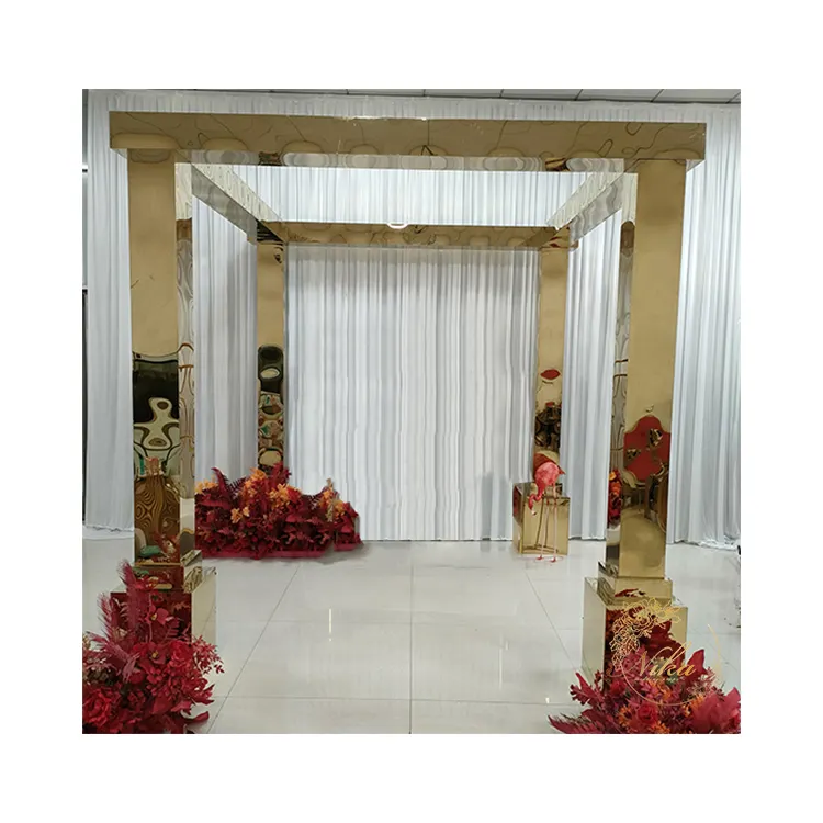 Event Decoration Supplies Wedding Arch Metal Gold Backdrop Frame Stainless Arch Mandap Chuppah