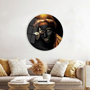 Printed <b>Canvas</b>: African Woman Gold Butterfly Art for Modern Decor,TEMPERED GLASS ART - Product Image 3