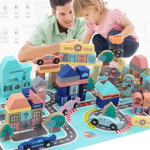 133 Pcs City Racing scene assemblate Building Blocks giocattoli educativi precoci in legno PVC Unisex giocattoli in legno produttore in India