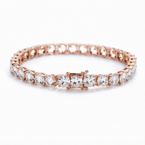 Bracelet tennis plaqué or rose avec moissanite ronde sertie à griffes, classique, pour femme, cadeau de mariage, bijoux pour occasions festives - Product Image 1