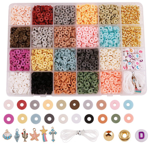 Kit de fabrication de bijoux perlés DIY avec 24 compartiments, plaques d'argile souple, perles lettres, perles intercalaires dorées et breloques pour enfants, cadeaux artisanaux faits main - Product Image 1