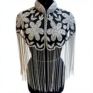 RAWAT HANDICRAFTS 2026 Latest Design Women's Vintage Silver Beaded Embellished <b>Fringe</b> Cape <b>Top</b> Stage Performance Party Wear - Product Image 1