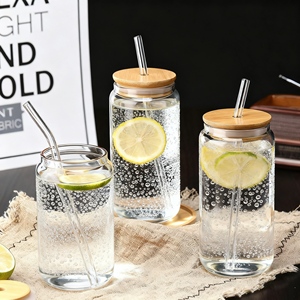 नम उच्च बोरोसिलिकेट ग्लास टंबलर 12 औंस/16 औंस/20 औंस विंटेज शैली डिशवॉशर सुरक्षित लकड़ी के ढक्कन सबलिमिनेशन अनुकूलन अनुकूलन योग्य ड्रिंकवेयर - Product Image 1