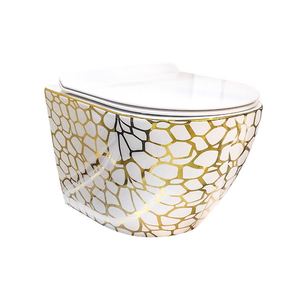 โถชักโครกผนังเซรามิกสีทองกุหลาบสีทองแขวนผนังห้องน้ำดีไซน์สีทอง - Product Image 1