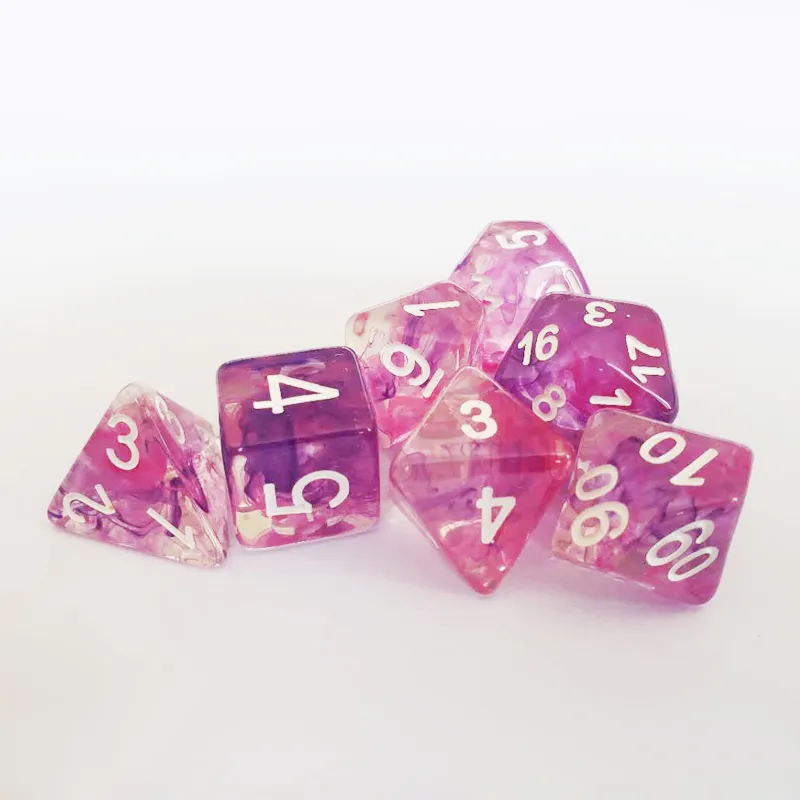 Gepersonaliseerde Veelvlakkige Hars Zachte Rand Full Set Handgemaakte Aangepaste Logo Roze Rook D & D Dnd Rpg Dobbelstenen Set