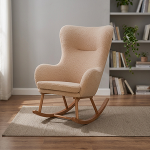 Fauteuil à bascule moderne en tissu rembourré avec pieds en bois, design mi-siècle, meubles de salon, dossier solide, assise confortable - Product Image 2