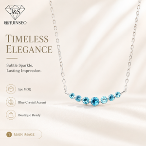 Collier JINSEO en argent sterling 925 avec <span class=keywords><strong>pavé</strong></span> de cristaux bleu aqua en forme de smiley, prêt pour la fabrication OEM, style minimaliste et élégant pour projets de vente en gros - Product Image 1