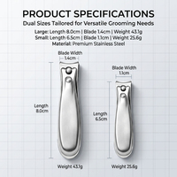 Coupe-ongles professionnels à levier large et arrondi, repose-pouce plat, en acier inoxydable brossé, option logo personnalisé, pour ongles épais des doigts et des orteils