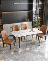 Ensemble table à manger moderne de luxe en marbre chaises rembourrées pour la maison cuisine restaurant bar avec panneau élégant design en bois