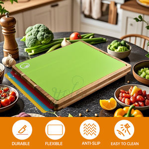 Set of Easy-to-Clean Bamboo Wood <b>Cutting</b> Chopping Board 4 Color-Coded Flexible <b>Cutting</b> <b>Mats</b> Rectangle Kitchenware for Home Use - Product Image 4