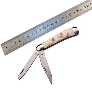 Couteau de gentleman pliant non verrouillable à poignée en os naturel gravé, modèle PH-2741, 4 pouces, à lame fermée, style vintage, pour la chasse au canard - Product Image 2