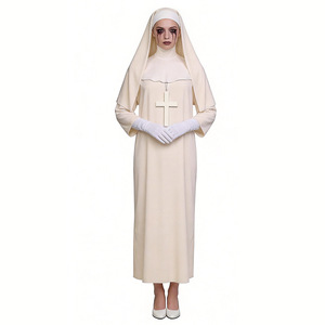 Disfraz de monja blanca, vestido religioso color blanco hóveda con cruz, disfraz de Halloween para adultos - Product Image 3