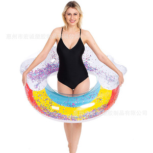 <b>Inflatable</b> Rainbow Cloud Sequined Swimming Ring 120Cm Thickened PVC Adult Water Float Novelty Design - Product Image 2