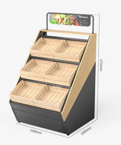 वाणिज्यिक 3 स्तरीय लकड़ी और स्टील फल सब्जी भंडारण की टोकरी स्टैंड फल दुकान के लिए खड़े हो जाओ - Product Image 2