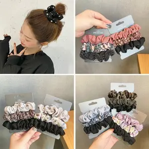 Zijden Haar Scrunchies Set Effen Kleur Haarringen Eenvoud Dikke Darm Haarband